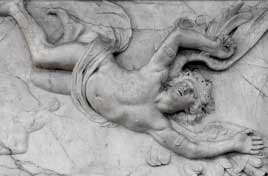 Icarus valt, marmer reliëf boven de deur van de Desolate boedelkamer, Noordelijke galerij