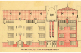 De Klerk, eerste woningblok Spaarndammerplantsoen, Amsterdam 1913-’15, voor J. Hille, detail ontwerp gevels