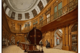 Interieur van de Ovale Zaal in het Teylers Museum, door Wybrand Hendriks, Olieverf op paneel; circa 1800-1820; 48 x 62 cm.