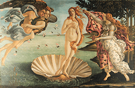 Sandro Botticelli, De geboorte van Venus,1482-86, tempera op paneel, Galleria degli Uffizi, — Florence