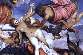 Hendrick Goltzius, Hera ontvangt van Hermes de ogen van Argus (detail), Museum Boijmans Van Beuningen, Rotterdam.