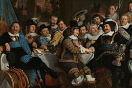 Bartholomeus van der Helst, Schuttersmaaltijd ter viering van de Vrede van Munster, 1648. Rijksmuseum Amsterdam