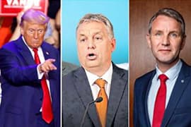 Amerikaanse president Donald Trump, Hongaarse premier Viktor Orbán en Duitse politicus Björn Höcke