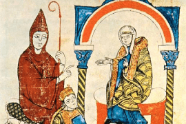 Anoniem, keizer Hendrik IV vraagt Mathilde van Toscane en abt Hugo van Cluny te bemiddelen, ca. 1115.
