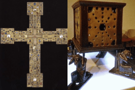 Links: Adelheid crucifix, 11de eeuw, St. Paul im Lavanttal, St. Paul, Stiftsmuseen. Rechts: Krodoaltaar, ca. 1100, Goslarer Museum.