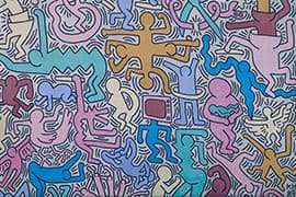 Keith Haring, muurschildering Tuttomondo, 1989. Sant'Antonio Abate-kerk, Pisa, Italië.