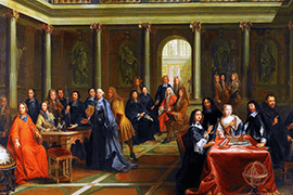 Nils Forsberg naar Pierre-Louis Dumesnil de Jongere, Het geschil tussen Koningin Christina van Zweden en René Descartes, 1884, Château de Versailles