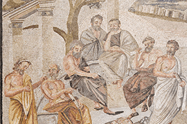 Mozaïek Plato’s Academie uit villa T. Siminius Stephanus, Pompeii, ca. 100 v.Chr. – 100 n.Chr., Museo Archeologico Nazionale di Napoli