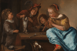 Jan Steen, Kinderen leren een katje dansen (detail), 1662-63, Rijksmuseum, Amsterdam