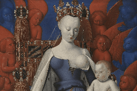 Jean Fouquet, Madonna omringd door serafijnen en cherubijnen (detail), 1454-1456, Koninklijk Museum voor Schone Kunsten Antwerpen. Beeld via Wikimedia Commons