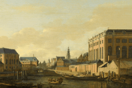 Gerrit Adriaenszoon Berckheyde (1638-1698), Gezicht op de Grote en Portugese Synagoge te Amsterdam, 1675-1680.