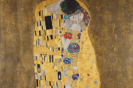 Gustav Klimt, De Kus (detail), 1907-1908. Österreichische Galerie Belvedere, Wenen