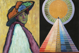 Links: Gabriele Münter, Portret van Marianne von Werefkin, 1909. Lenbachhaus, München. Rechts: Hilma af Klint, Altarpiece, No. 1, Group X, Altarpieces, 1907. Moderna Museet, Stockholm.