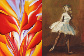 Links: Georgia O'Keeffe, Red Canna, 1924. Collectie Georgia O'Keeffe Museum, Santa Fe, VS. Rechts: Émilie Charmy, De Danser, 1930.