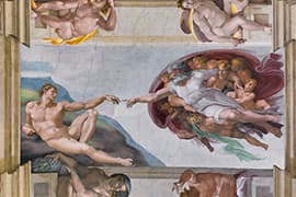 Michelangelo, Schepping van Adam, Sixtijnse Kapel, Plafond, Vaticaanstad.