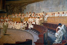 Cesare Maccari, Cicero spreekt de Eerste Catilinarische redevoering uit. Fresco in Palazzo Madama, Rome
